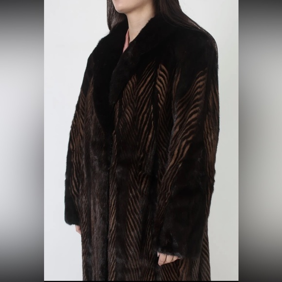 Vintage Full Length Two tone dark ranch Mink Coat Animal Print Striped Fur coat - Picture 9 of 11